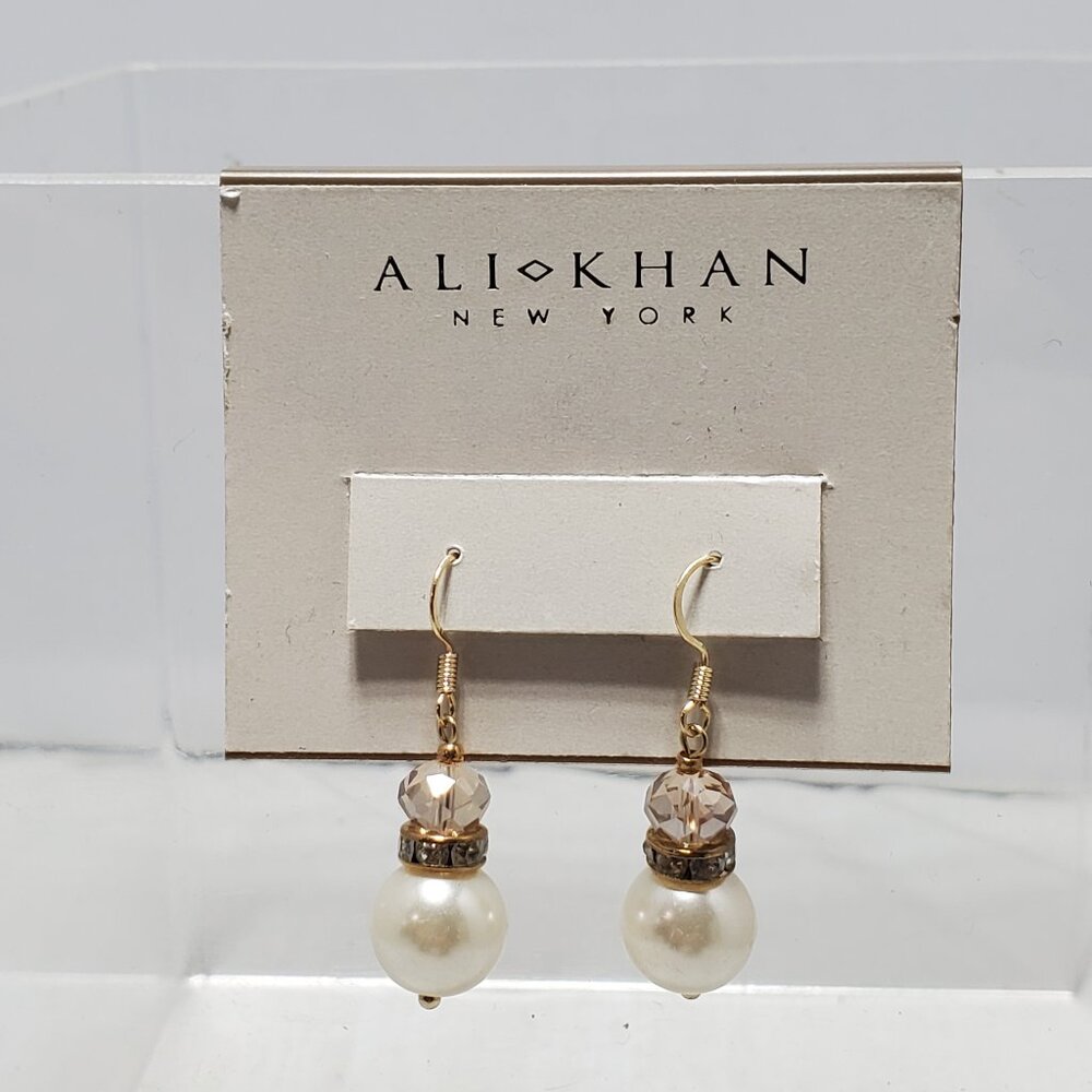 Ali Khan pearl with faceted glass beads fish hook dangle earring